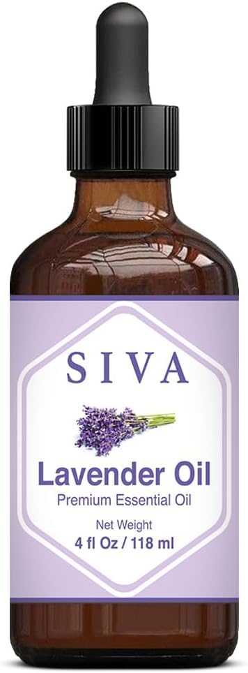SIVA Lavender Essential Oil - 4 Fl Oz – Natural Lavender Oil - for Diffuser, Face, Skin Care, Aromatherapy, Hair Care, Scalp and Body Massage - with Dropper
