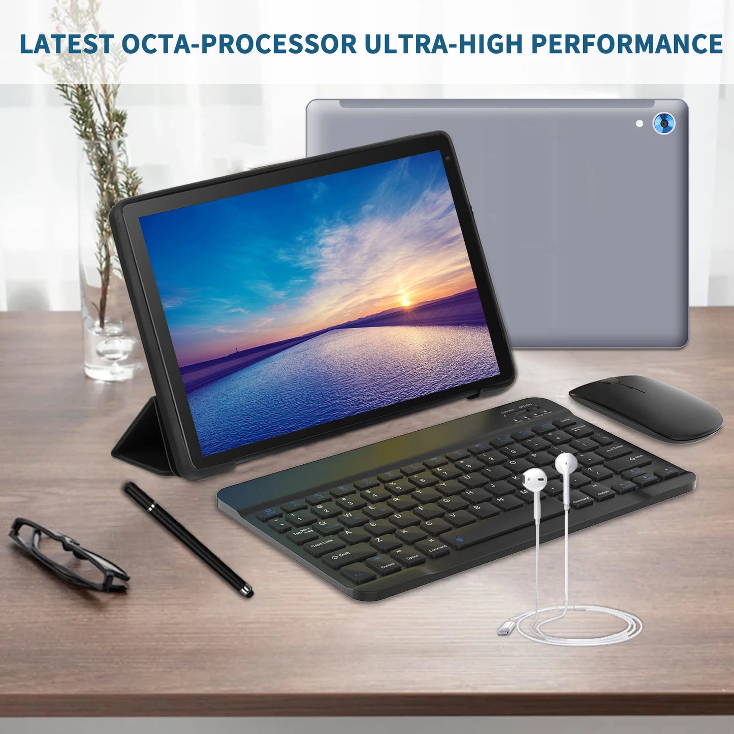 C108 10.1" Android 14 Tablet 10GB+128GB w/ Case Keyboard Mouse Stylus Headphones