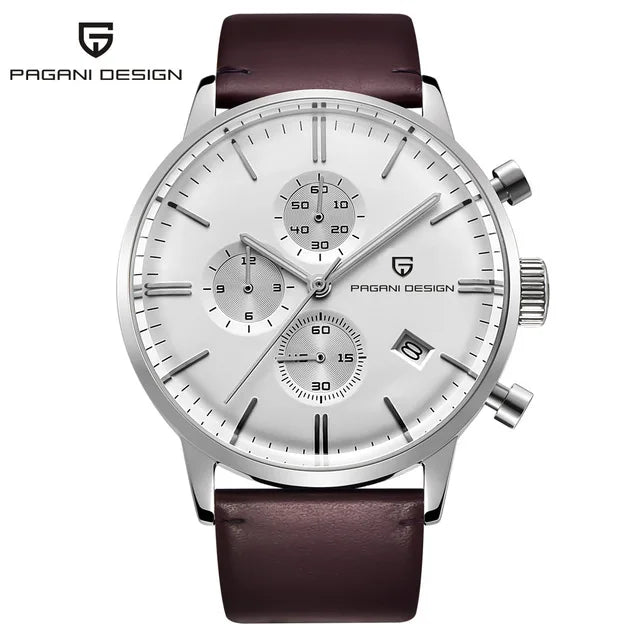 PAGANI Men Fashion Waterproof Watch 30m Luxury leather Quartz Chronograph Watch