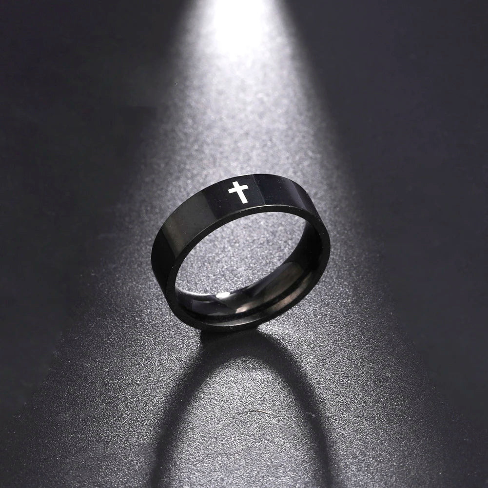 Gothic Cross Couple Ring Stainless Steel Silver Color Jesus Christ Cross Ring