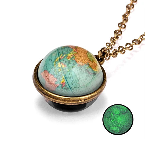 Unique Luminous Universe Galaxy Planet Glass Necklace Glow In The Dark Cosmic Ball Pendant Necklace for Unisex Vintage Jewelry