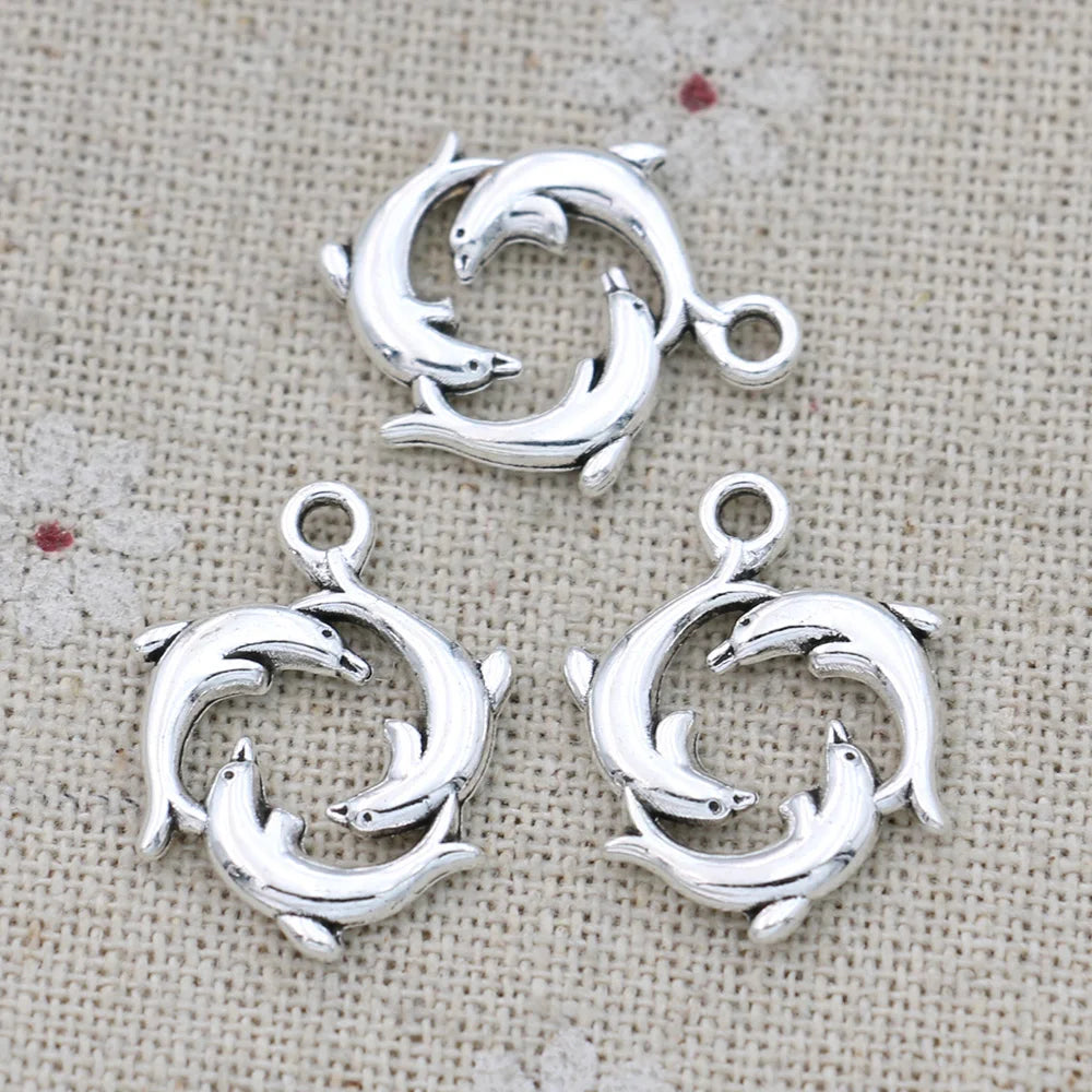 10pcs Tibetan Silver Plated Dolphin Charms Pendants for Bracelet Necklace Jewelry Making DIY Handmade 17x21mm