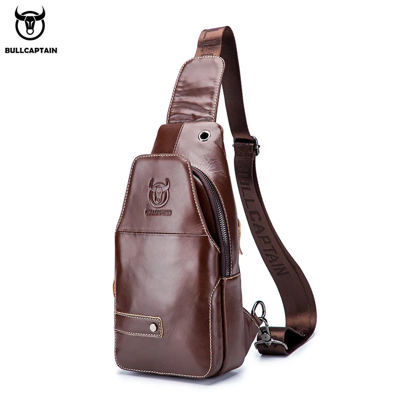 BULLCAPTAIN Genuine Leather Chest Bag For Men Large Capacity Chest Pack Can Accommodate 7.9 Inches iPai Business Chest Bags