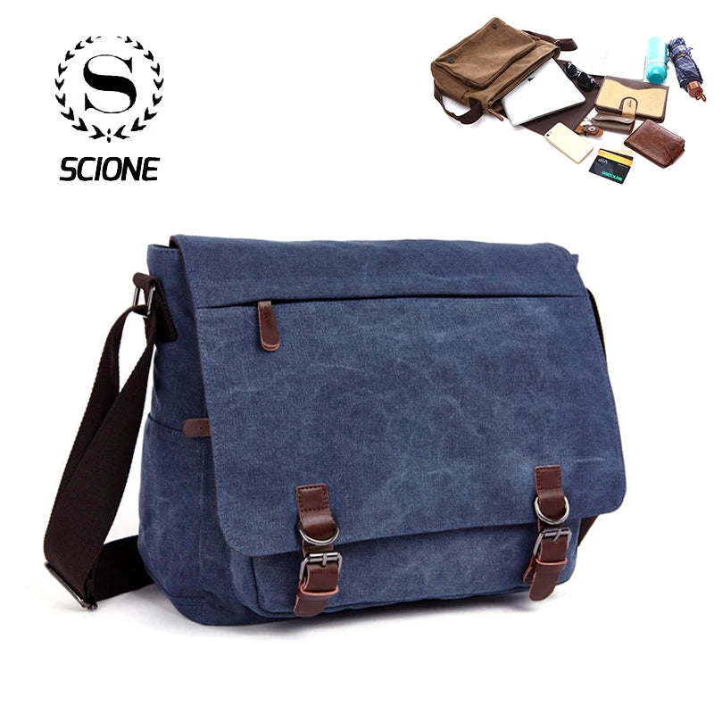 Men Canvas Messenger Bag, Business Casual Travel Shoulder Bag, PC Crossbody Bags