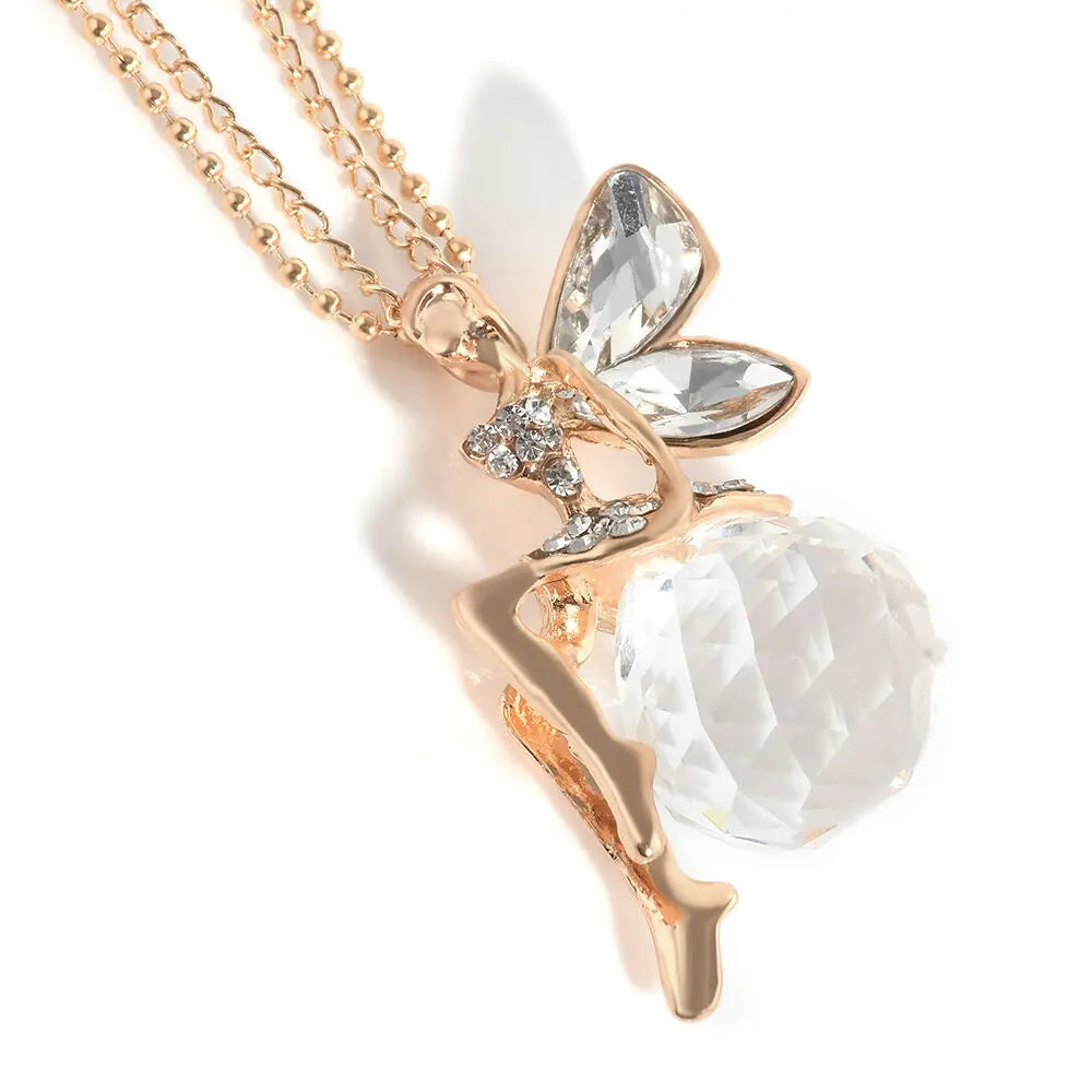 Vintage Butterfly Fairy Pendant Necklace Women Fashion Sweater Chain Necklace Charm Crystal Angel Wing Necklace Party Jewelry