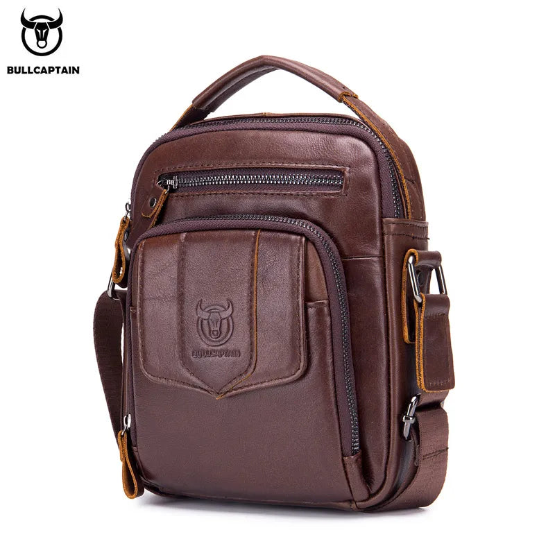BULLCAPTAIN Genuine Leather Men's Crossbody Bag Business Fashion Men's High Quality Messenger Bag Bolsas Brand Fashion Handbag