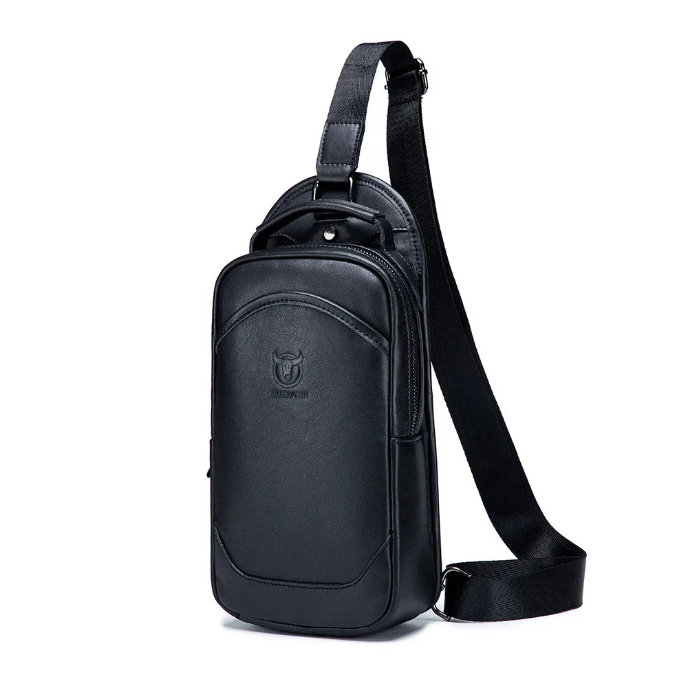 BULLCAPTAIN 100% Genuine Leather Messenger Shoulder Bag Men's Chest Bag Multifunctional Casual Fashion Messenger Handbag 06