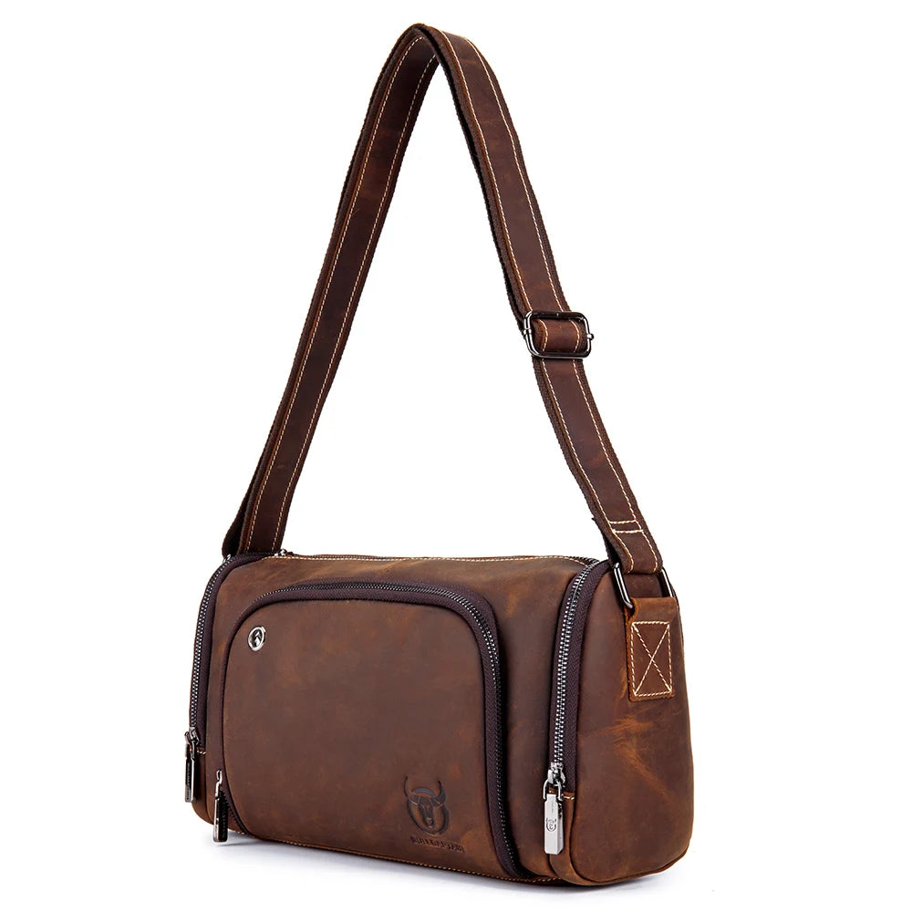BULLCAPTAIN 2021 New Crazy Horse Leather Men's Shoulder Bag High Quality Men's Messenger Bags Male Bages Retro Bag's