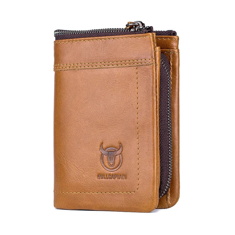 BULLCAPTAIN RFID Fashion Leather Men's Wallet Retro Short Wallet Clutch Bag Men's Zipper Wallet Card Case Coin Purse