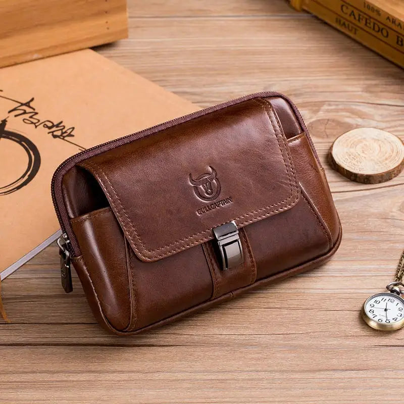 BULLCAPTAIN Genuine Leather Vintage Waist Packs Men Travel Fanny Pack Belt Bum Shoulder Bag Waist Bag Mobile Phone Pouch