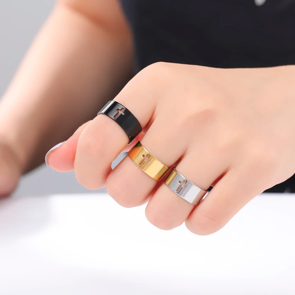 Gothic Cross Couple Ring Stainless Steel Silver Color Jesus Christ Cross Ring