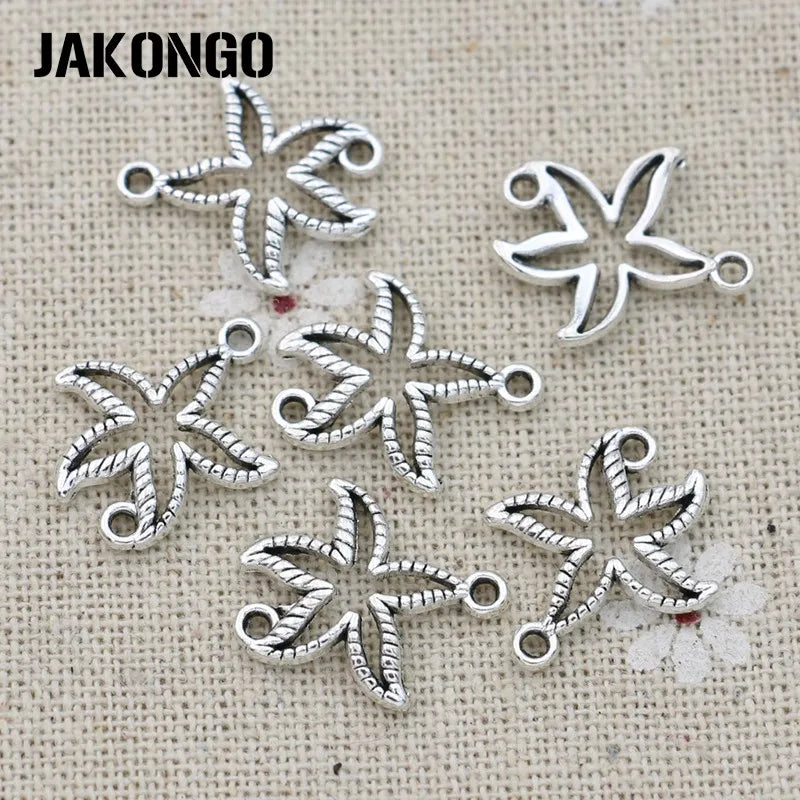 JAKONGO Antique Silver Plated Hollow Starfish Connectors for Making Bracelet Handmade DIY Jewelry Accessories 18*13mm 20pcs/lot