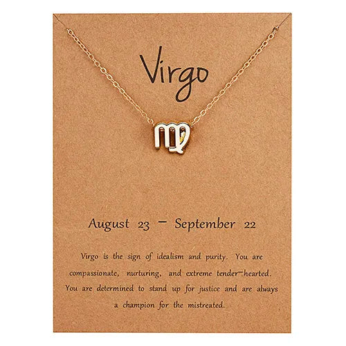 Female Elegant Star Zodiac Sign 12 Constellation Necklaces Pendant Gold Color Chain Choker Necklaces for Women Jewelry Cardboard