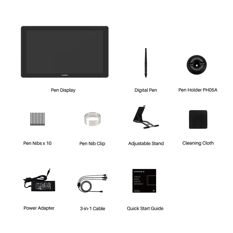 HUION Kamvas 22 Graphic Pen Tablet Monitor Pen Display 21.5" Anti-glare Screen