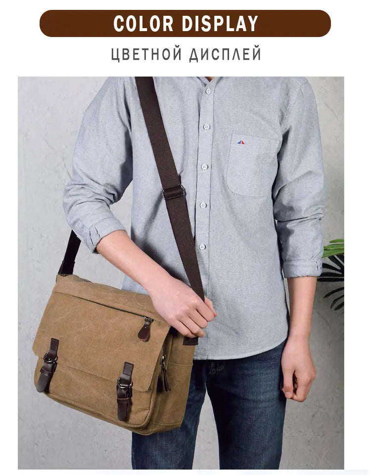 Blue Men Canvas Messenger Bag, Business Travel Shoulder Bag, PC Crossbody Bags