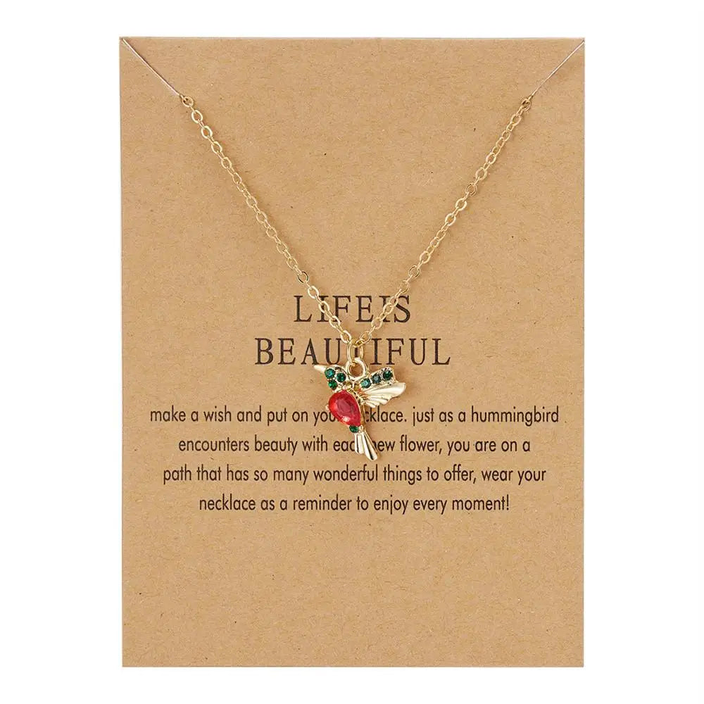 Hummingbird Crystal Necklaces Fahion Gold Color Chain Cute Bird Necklaces Pendants Women Girls Charm Choker Party Jewelry Gift