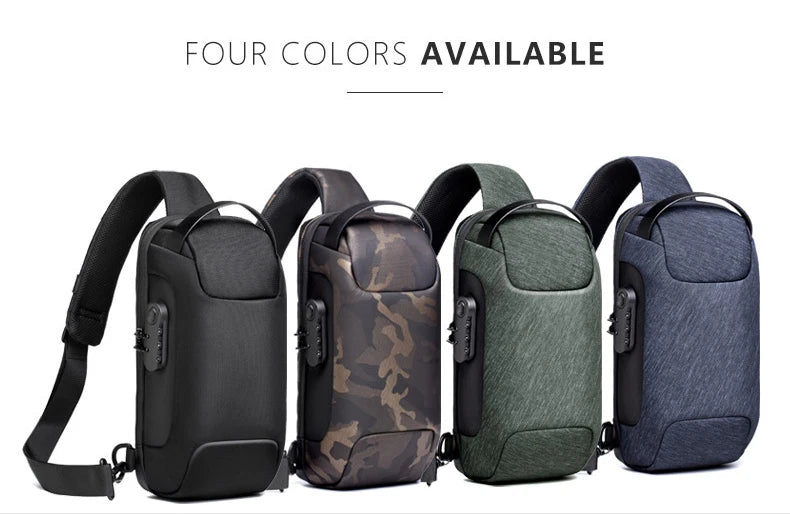 WEIXIER Shoulder Waterproof USB Men Cross bag Anti-Theft Travel Sling Chest Bag