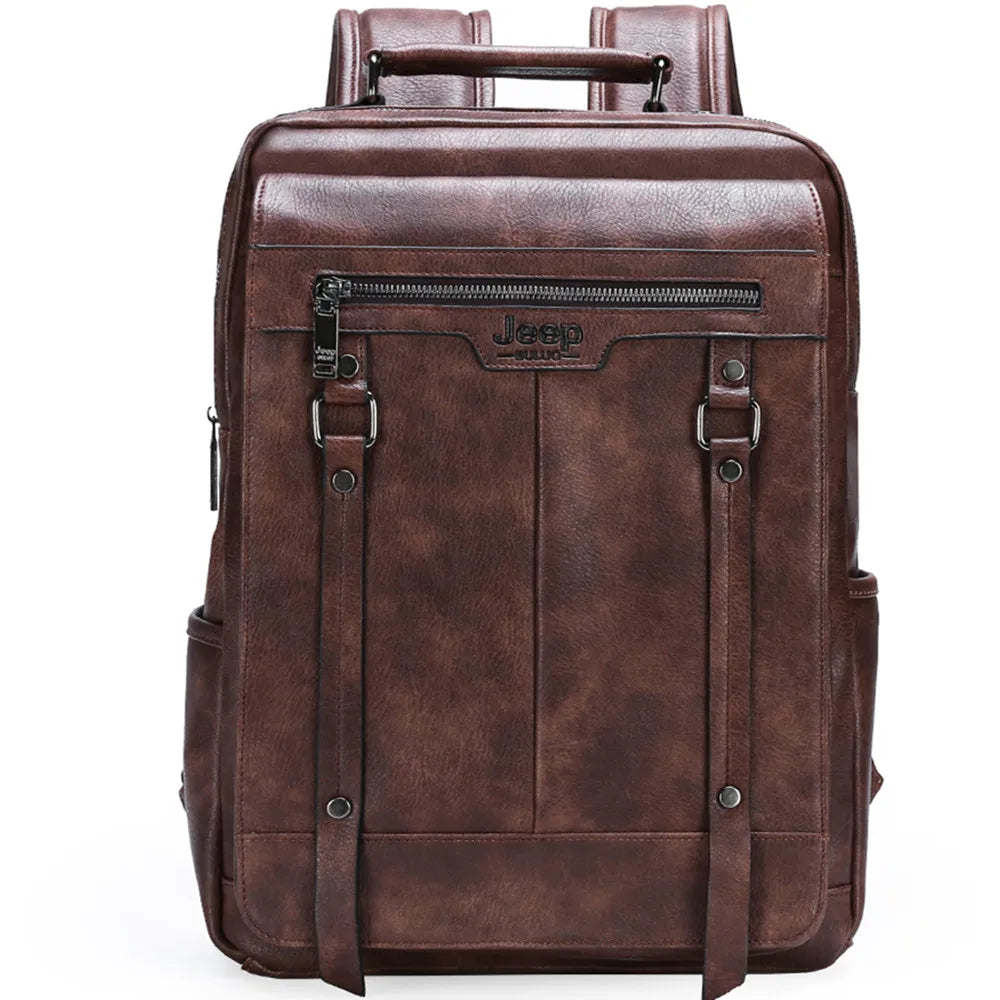 JEEP BULUO Trend Casual Travel Laptop Bag HighCapacity Computer Leather Backpack