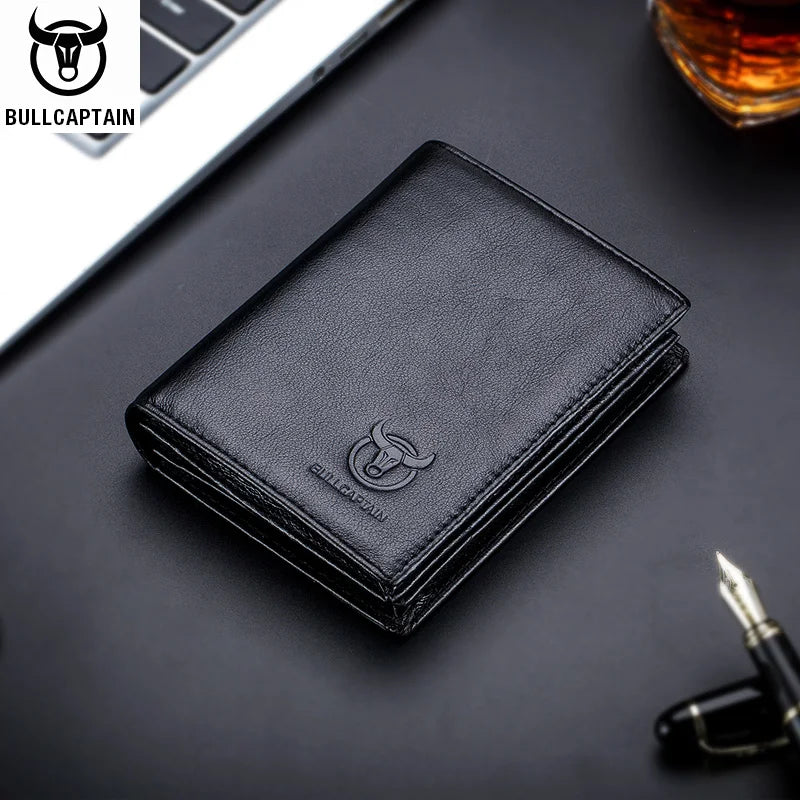 BULLCAPTAIN Men's Genuine Leather Wallet New RFID Locomotive British Leisure Multi Card Bag Large Capacity Waist Leather Wallet