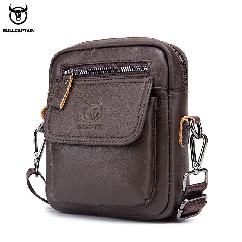 BULLCAPTAIN Men's Messenger Bag Leather Bag Vertical Handbag Shoulder Business Casual Retro Vertical Student Mini Cashier