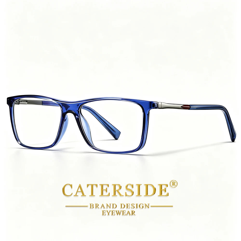 CATERSIDE Men's Tr90 Anti Blue Light Glasses Square Frame Glasses Classic Spring Leg Glasses Women's Computer Protective Glasses
