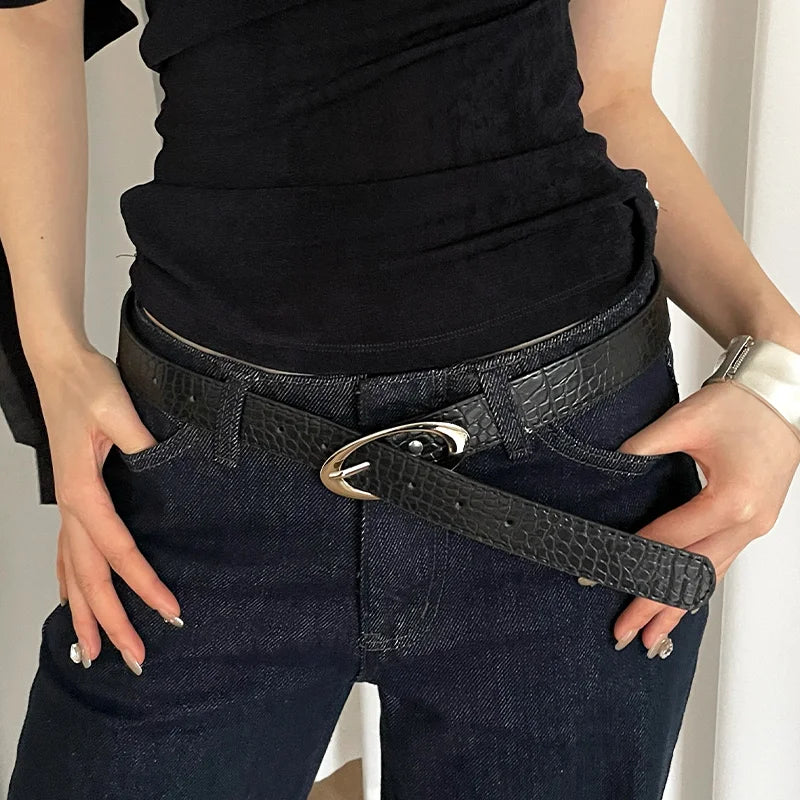Fashionable Korean Style With Lychee Pattern Women's Belt 2025 Red High-End Versatile Simple Ins Style Decoration Belt Trend