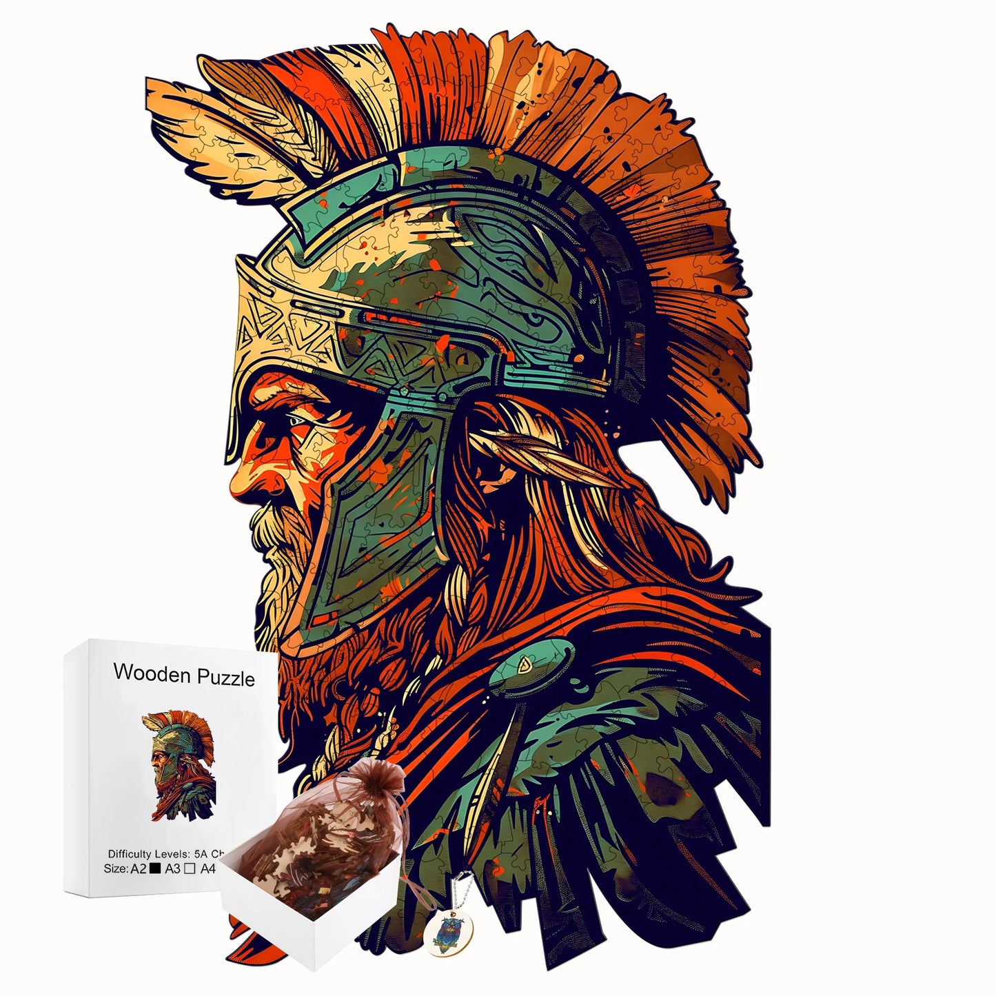 Brave Warrior Wooden Puzzle Retro Style Wooden Decor Christmas and Halloween Gift Toy for Teen and Kid