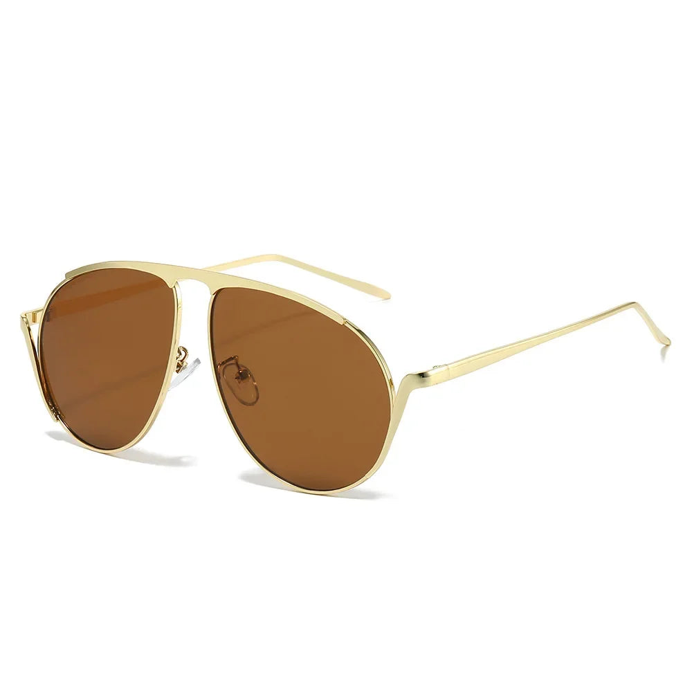 JNPCXI New Retro Metal Pilot Women Sunglasses Fashion Oversized Men Shades UV400 Black Tea Sun Glasses
