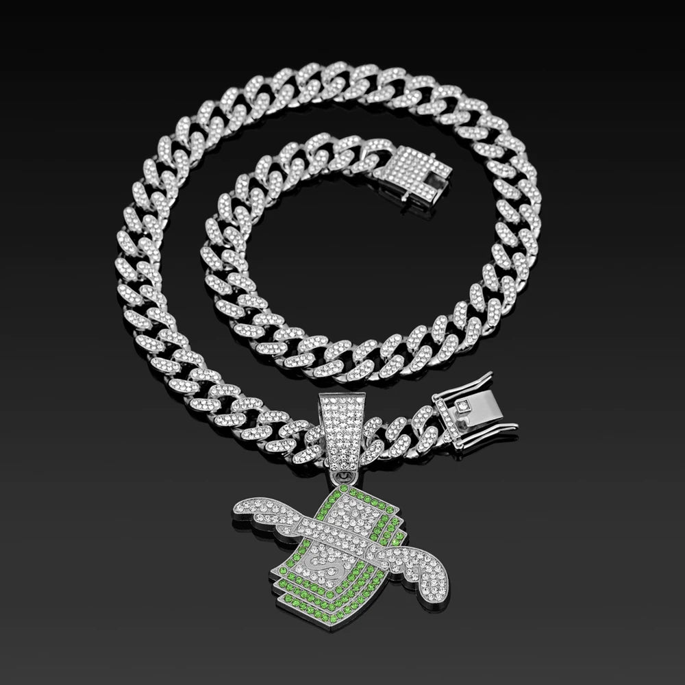 Mens Hip Hop Wings Cash Pendant Money Dollar Symbol Necklace with 20 Inch Miami Cuban Chain Necklace for Men Rapper Jewelry Gift