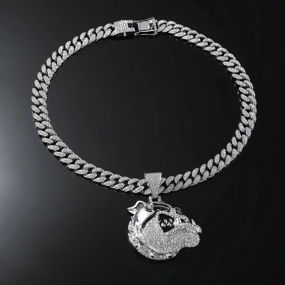 Trendy Men Hip hop Dog Pendant Necklace with 13mm Cuban Chain Hiphop Animal Pendants Necklaces Fashion Punk Charm Jewelry Gifts