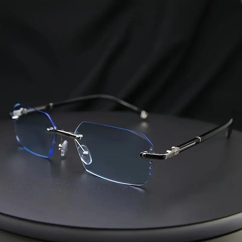 A stylish, unisex, frameless flat-lens sunglasses with transparent lenses, featuring a rectangular design for casual wear.