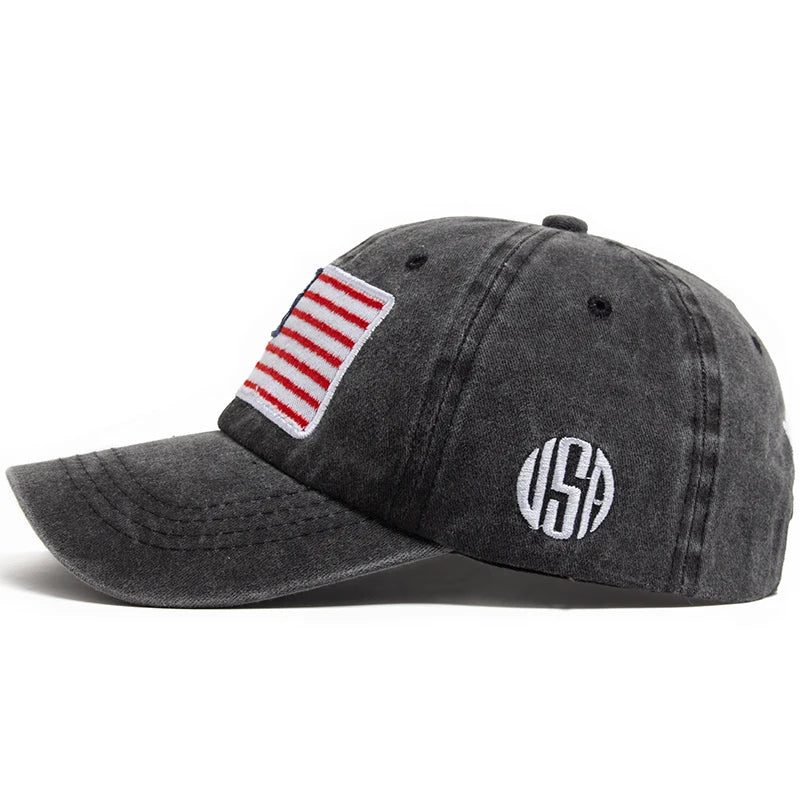 USA Flag Men's Baseball Cap Retro Embroidery Washed Cotton Dad Hats Fashion Hats