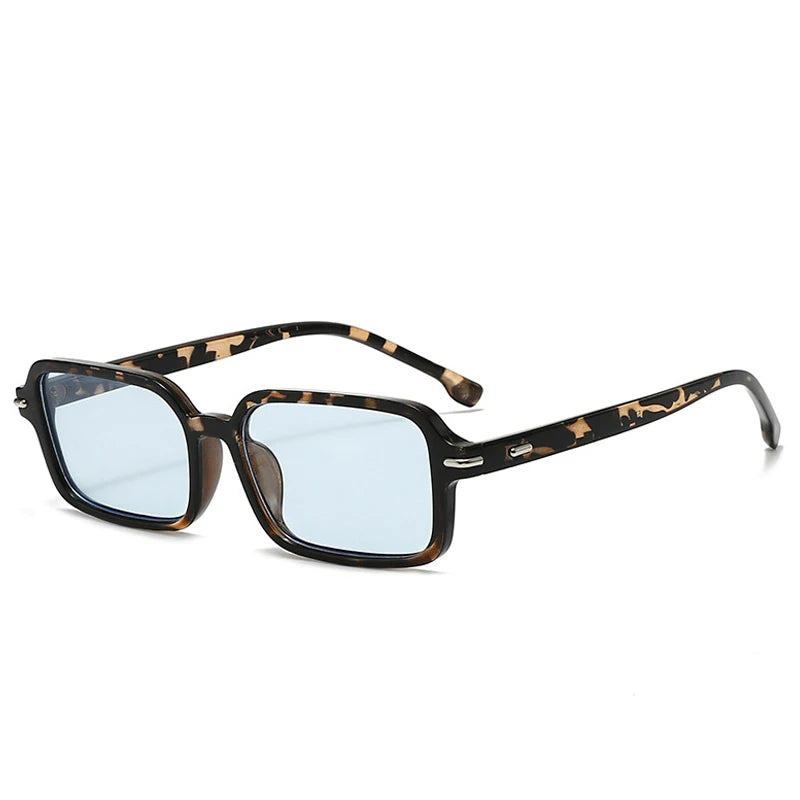 JNPCXI Retro Rectangle Sunglasses Women Fashion Rivets Eyewear Men Trending Punk Leopard Blue Sun Glasses Shades UV400