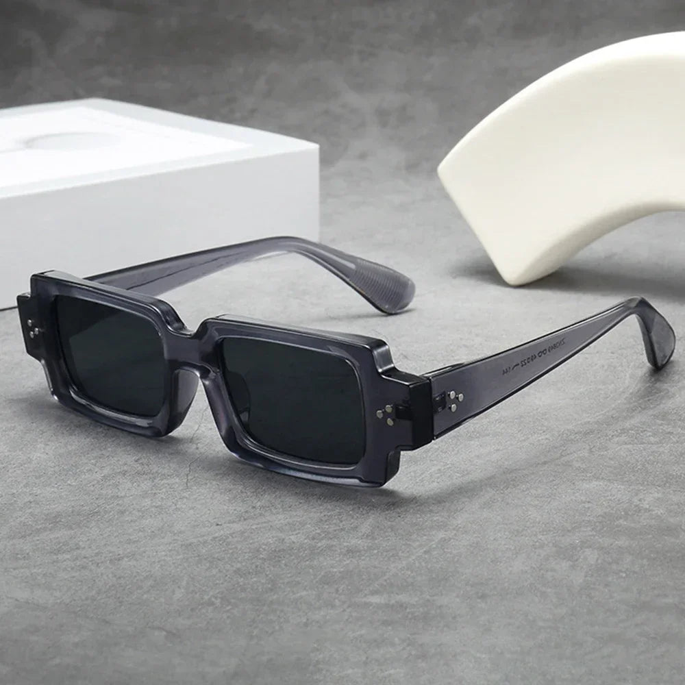 JNPCXI Ins Popular Fashion Square Rivets Men Sunglasses Vintage Punk Gradient Women Trending Yellow Lens Sun Glasses Shades