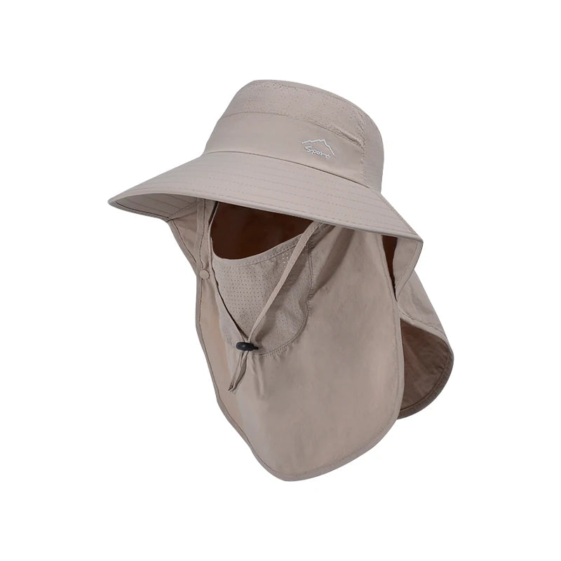 Xinbaoguan 100% polyester 9254 spring/summer outdoor fisherman hat face mask, sun protection hat, large brim shawl sun hat