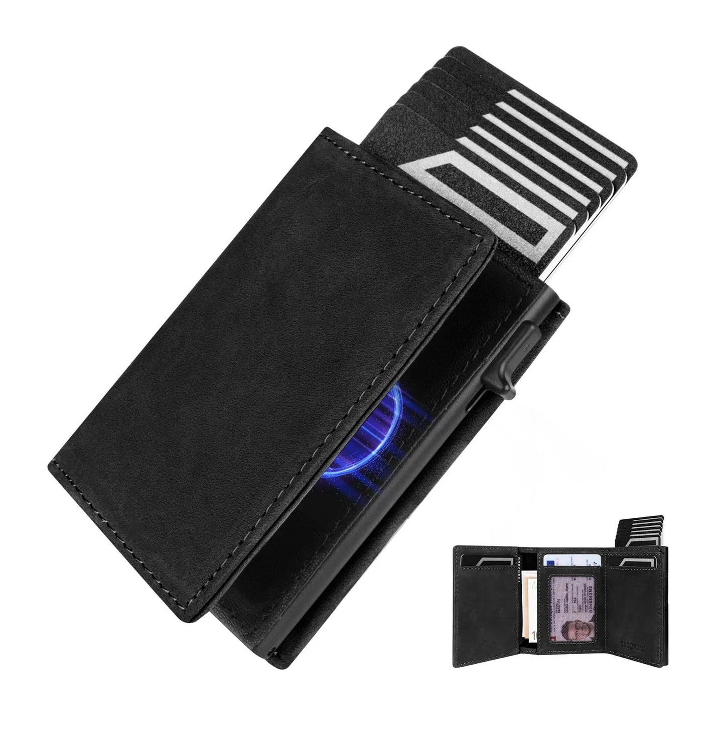Men RFID Anti-Theft Three-Fold Wallet Ultra-Thin Zipper Coin Pocket Card Clip