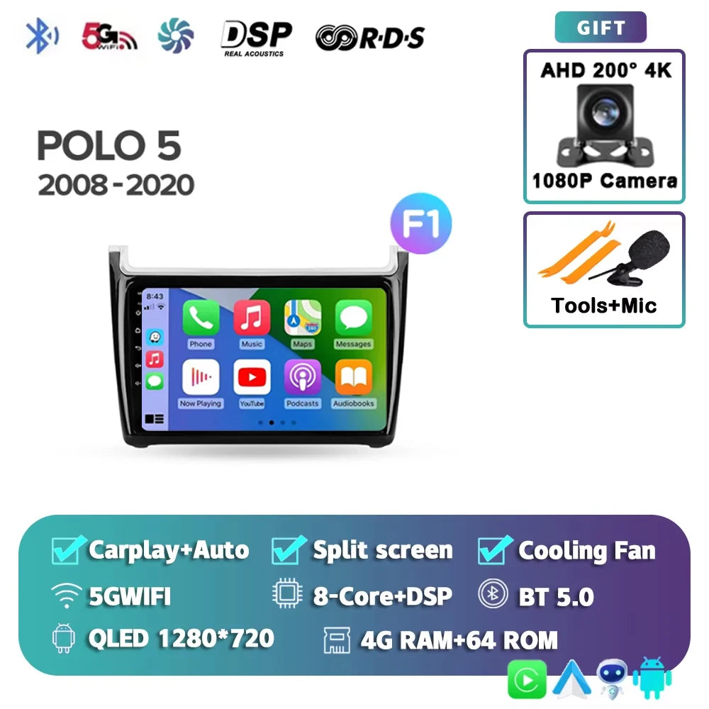 For Volkswagen POLO 5 2008 - 2020 Android 15 12+256GB Car Radio Carplay Auto Multimedia Stereo Video Player GPS Navigation