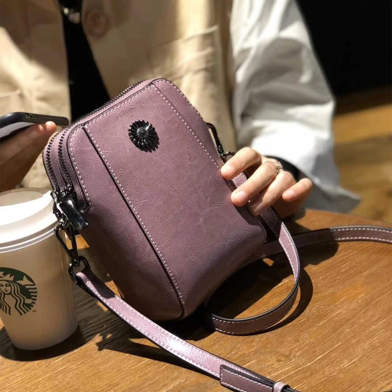 Women Mini Genuine Leather Crossbody bags Female Small Oil Wax Cowhide Leather Shoulder Messenger Bag Luxury Designer Handbag