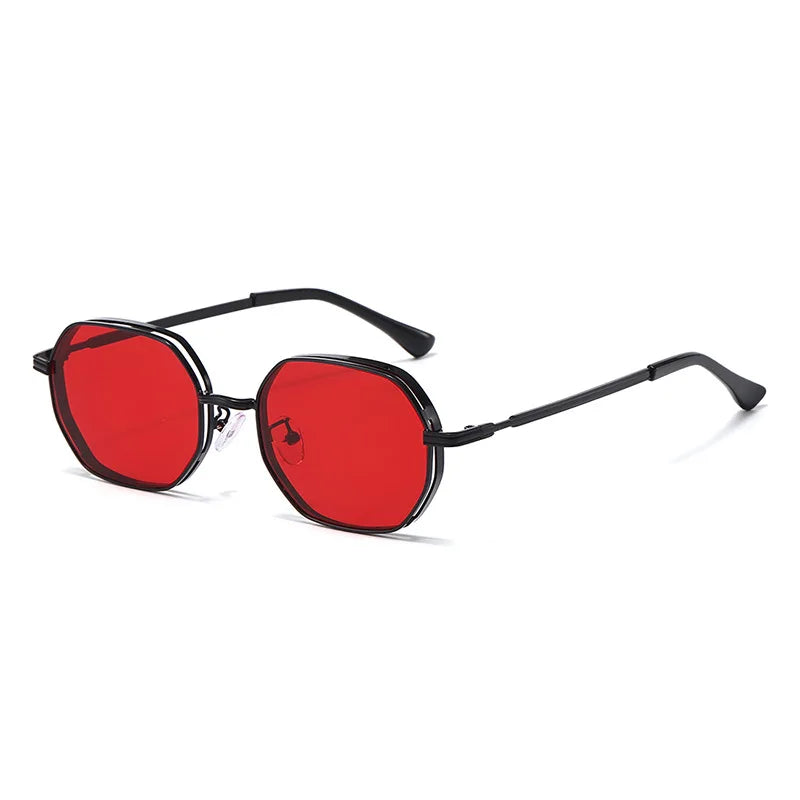 JNPCXI New Polygon Round Metal Sunglasses Women Fashion Clear Ocean Gradient Purple Lens Shades UV400 Men Sun Glasses