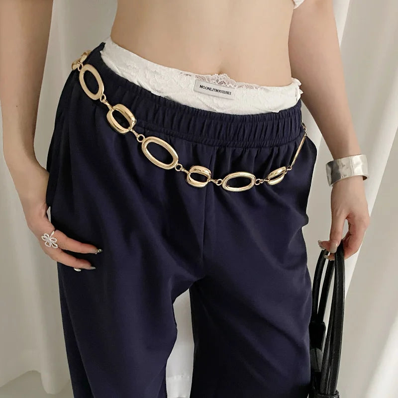 High-End Rope Ring Design Metal Waist Chain For Women New National Style Y2k Personality Belt To Match Skirts