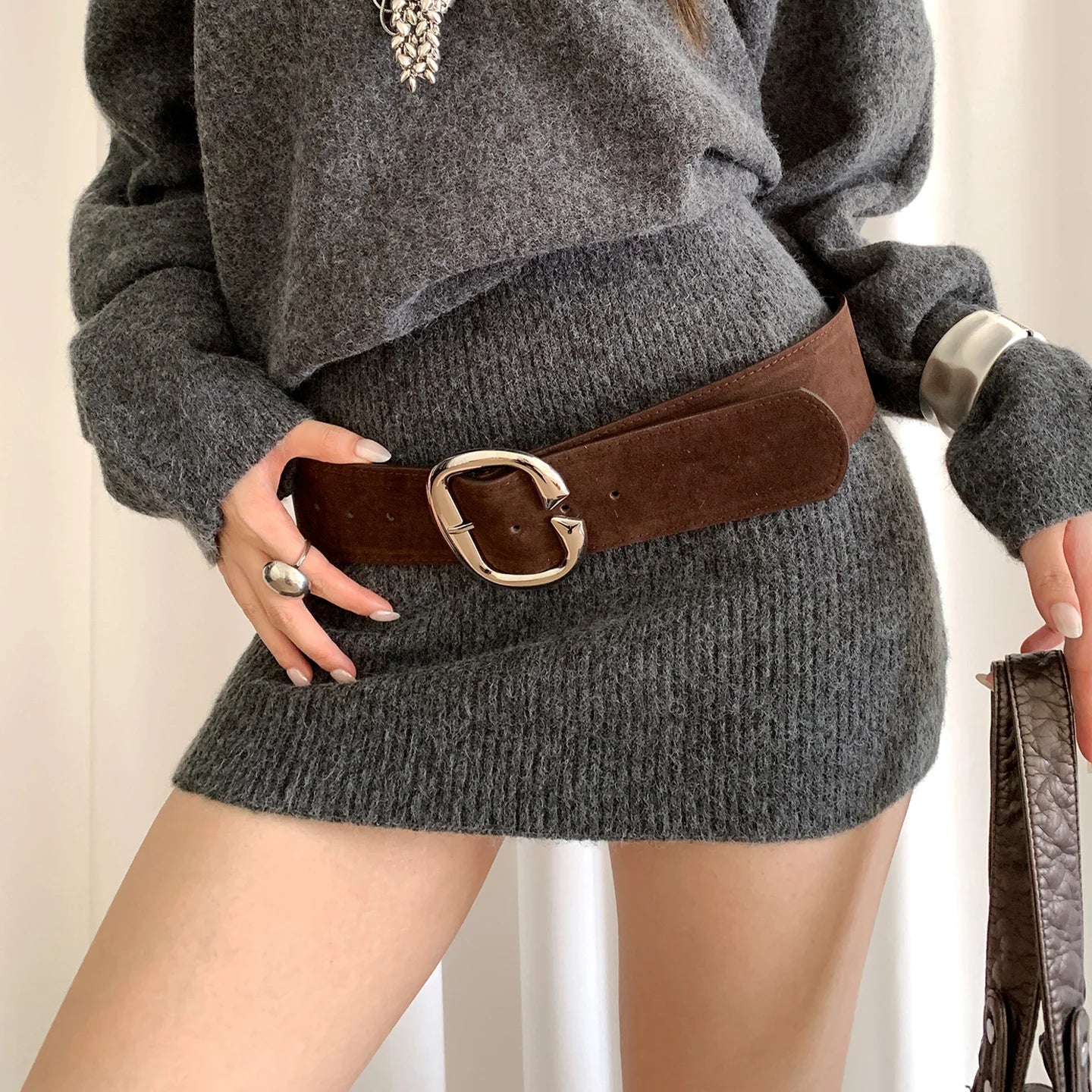 Retro Melange Velvet Wide Belt For Women High-End Sense Accessory To Match Skirts And Jeans Versatile Belt