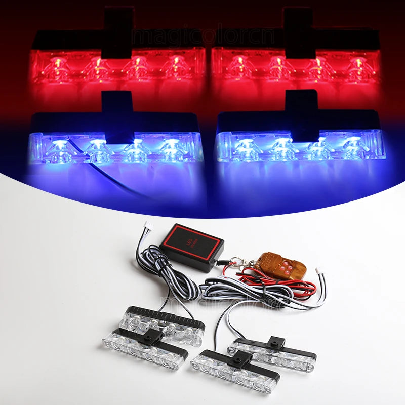 Grill Car LED Light Strobe Red Blue Emergency Remote Wireless Control Flash Signal Fireman Beacon Warning Lamp
