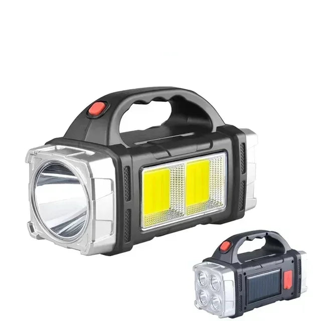 Powerful LED Flashlight, USB/Solar Rechargeable, COB Camping Torch & Power Bank