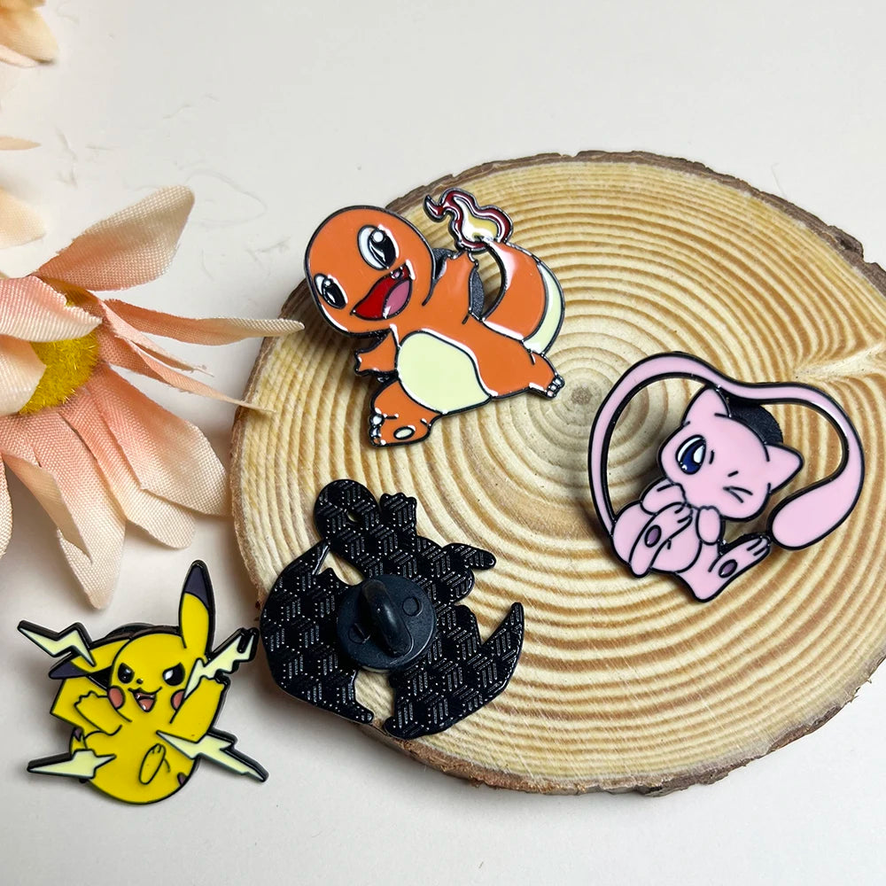 4pcs Creative Cartoon Pokemon Enamel Pins Set - Pikachu Charmander Metal Badges Jewelry Accessories Gift for Friends