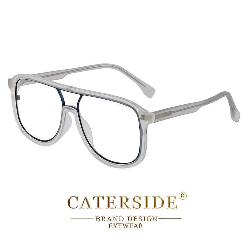 CATERSIDE Anti Blue Light Glasses for Men Retro Large TR+Metal Frame Women Eyeglass Flat Top Double Bridge Punk Brand Eyewear