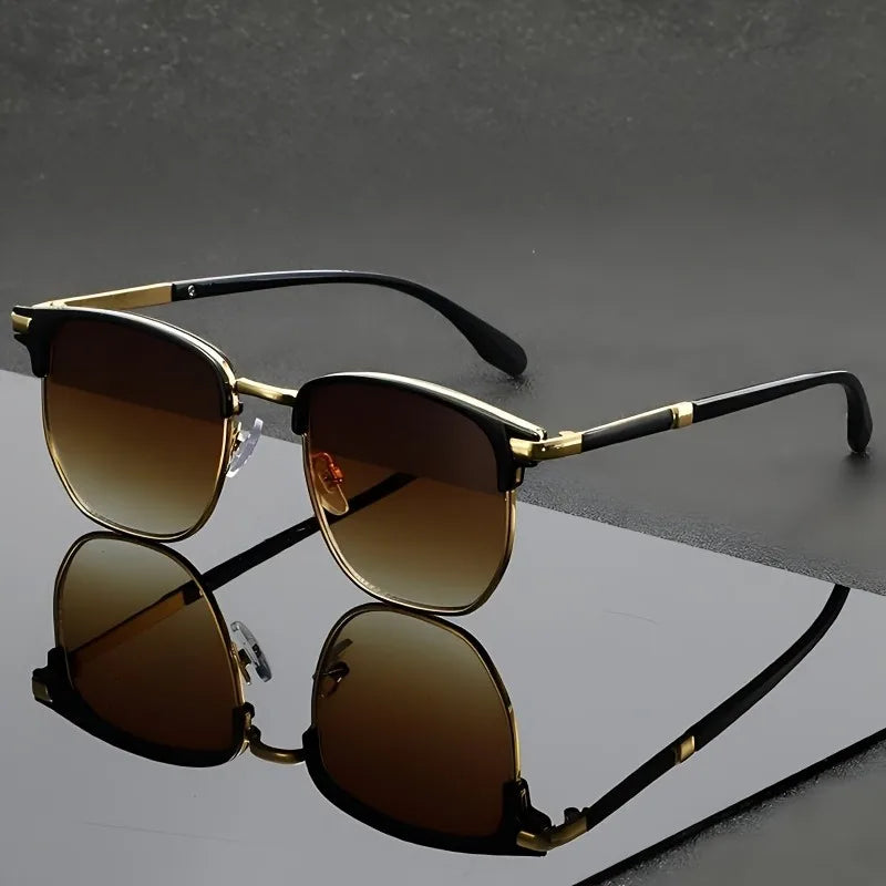 Business Style Metal Square Glasses Men Women Fashion Black Lens Daily Decorative Eyewear