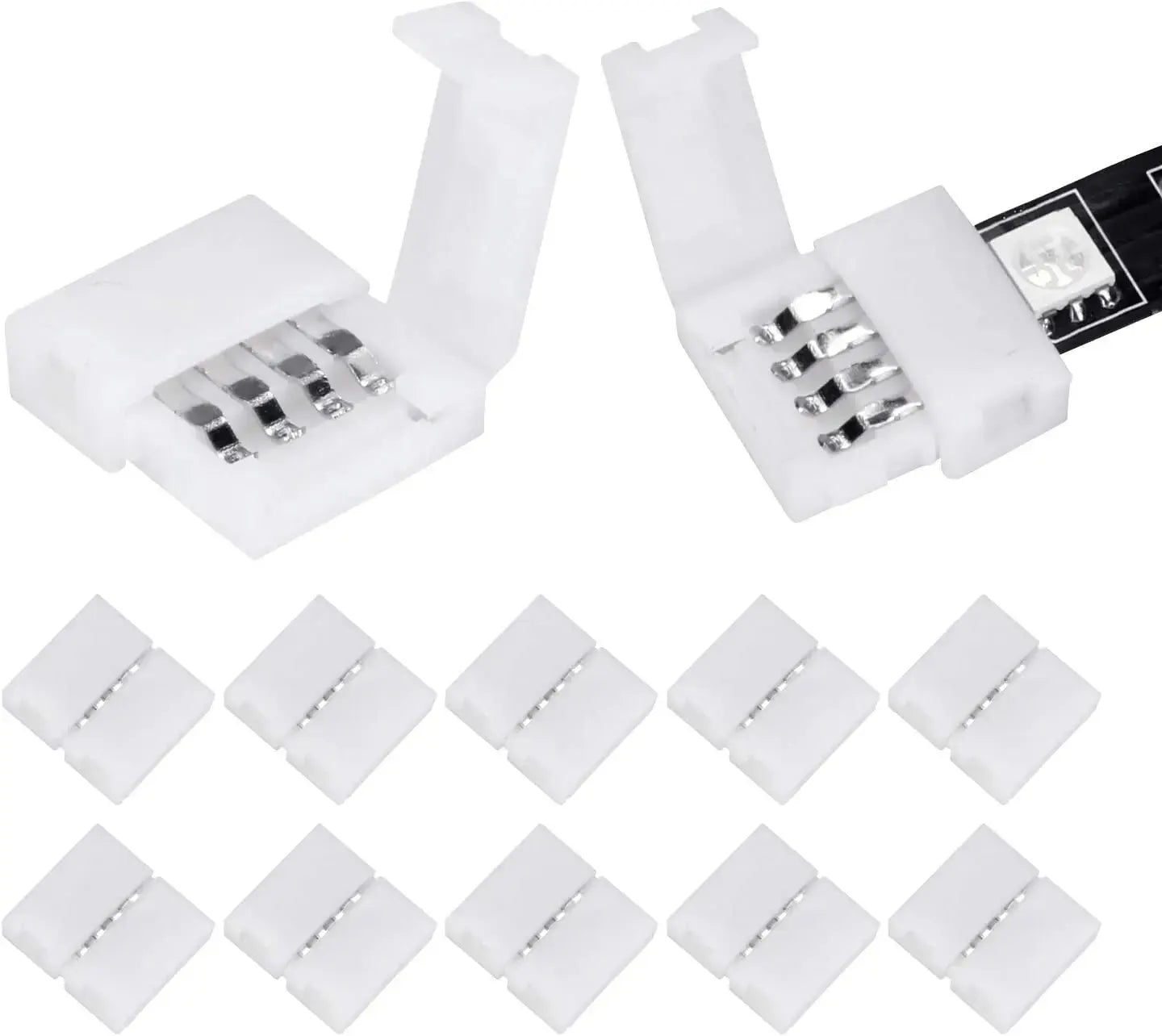 10pcs I /L/T/Cross Shape Solderless Snap Down 4Pin Conductor LED Strip Connector for Quick Splitter Connection of 10mm Wide
