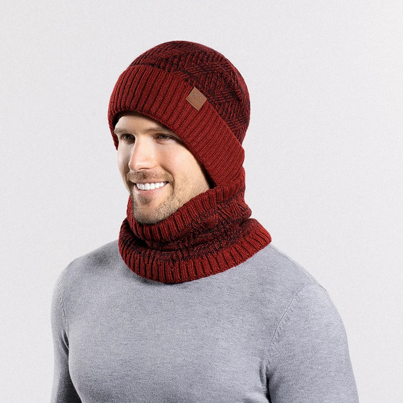 Xinbaoguan 60% acrylic 9610 winter cold resistant and warm knitted hat scarf set with ear protection and plush yarn hat