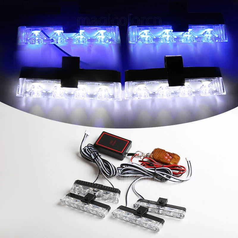Grill Car LED Light Strobe Red Blue Emergency Remote Wireless Control Flash Signal Fireman Beacon Warning Lamp