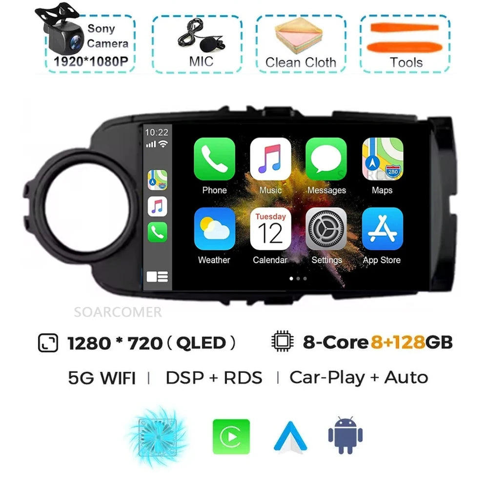Android 15 For Toyota Yaris 2011 - 2017 Multimedia Player Carplay Auto Car Radio GPS video Qualcomm Snapdragon DSP WiFi+4G DVD